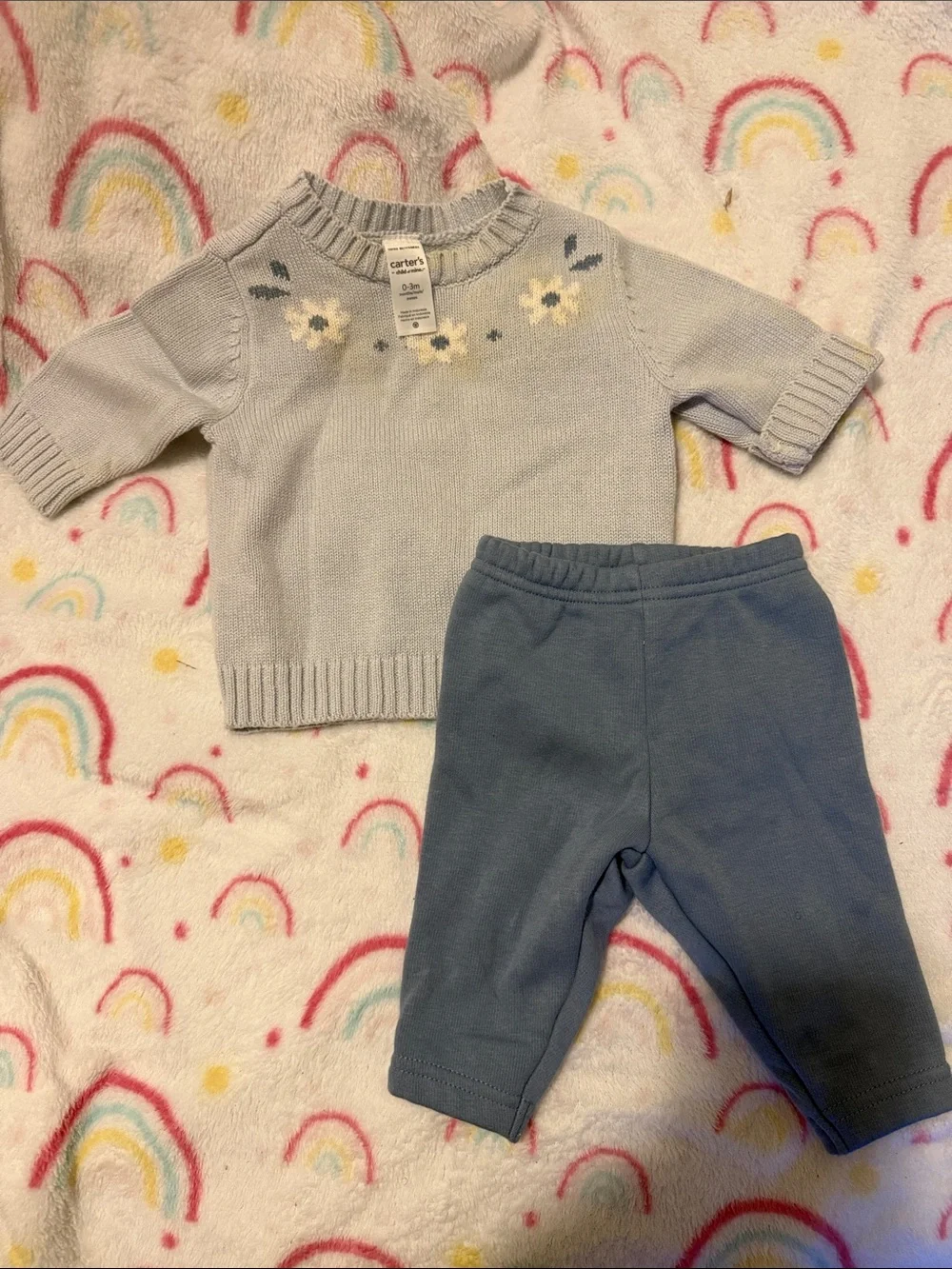 Carter's Light Blue Floral Knit Sweater with Blue Pants
